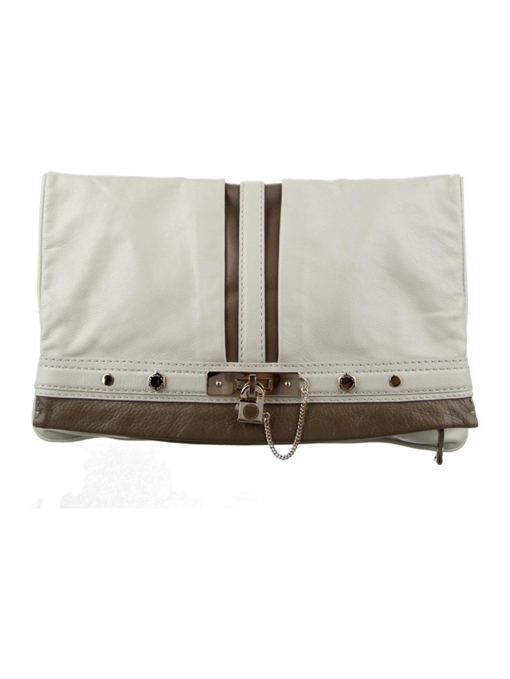 Marc By Marc Jacobs Leather Chain-Accent Large Clutch Bag in Light Gray